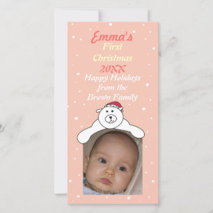 Baby Girl 1st Christmas Cute Polar Bear Photo Card