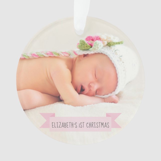 Baby Girl 1st Christmas Photo Holiday Elegant Ornament (Front)