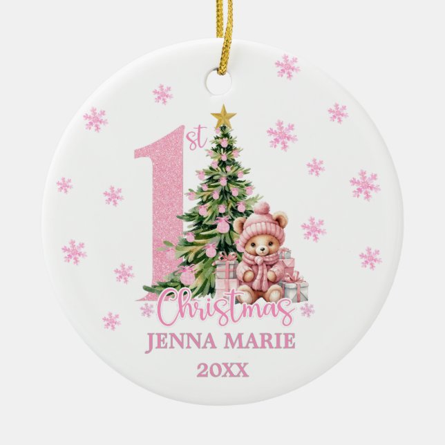 BABY GIRL 1ST CHRISTMAS PHOTO Ornament (Front)