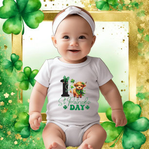 Baby Girl 1st St Patrick's Day with Highland Cow Bodysuit