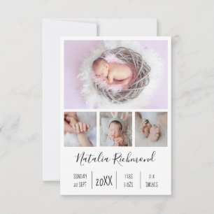 Baby Girl 4 Photo Birth Announcement Thank You 