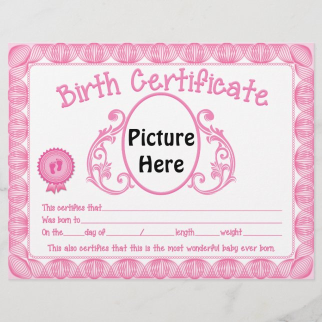 Baby girl add picture birth certificate (Front)