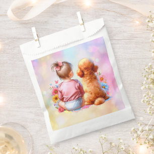 Baby Girl and an Apricot Poodle Favour Bags
