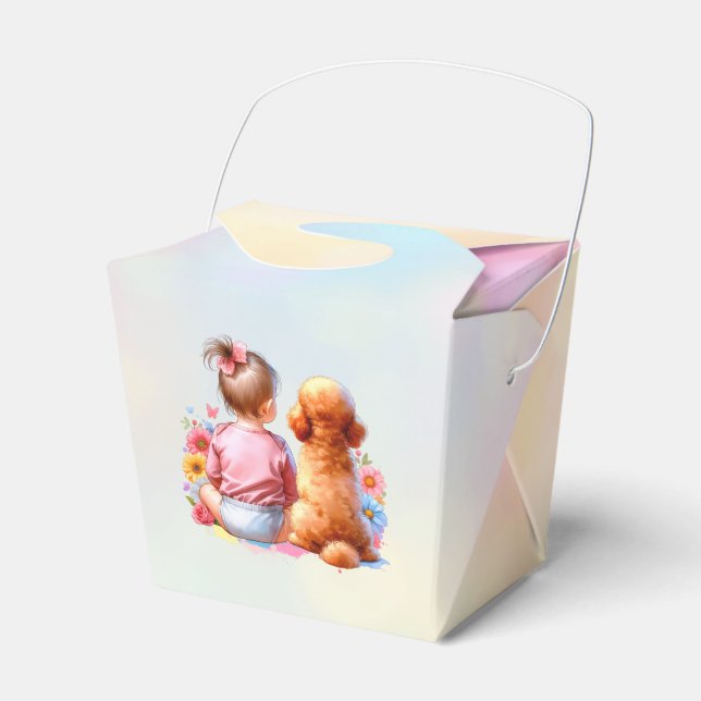 Baby Girl and an Apricot Poodle Favour Box (Front Side)