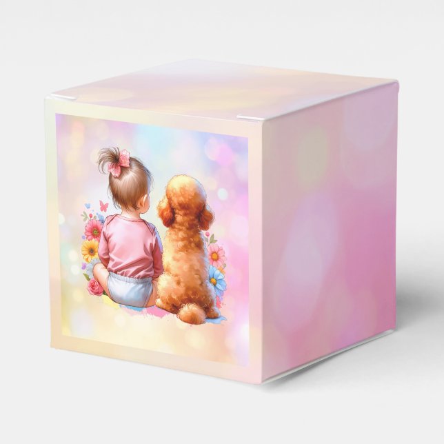 Baby Girl and an Apricot Poodle Favour Box (Front Side)
