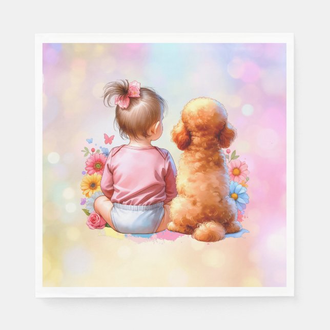 Baby Girl and an Apricot Poodle Napkin (Front)