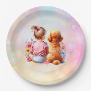 Baby Girl and an Apricot Poodle Paper Plate