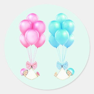 Baby Girl and Boy Twins Classic Round Sticker