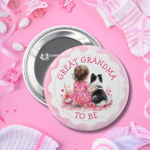 Baby Girl and her Dog Great Grandma Baby Shower  6 Cm Round Badge