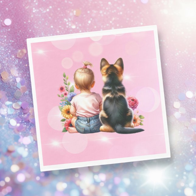 Baby Girl and her Puppy | Baby Shower   Napkin (Creator Uploaded)