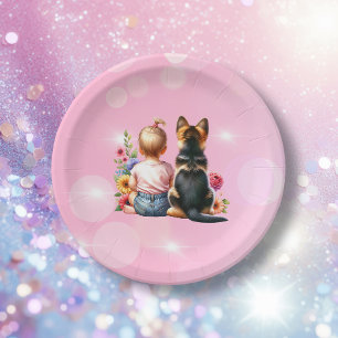 Baby Girl and her Puppy   Baby Shower   Paper Plate