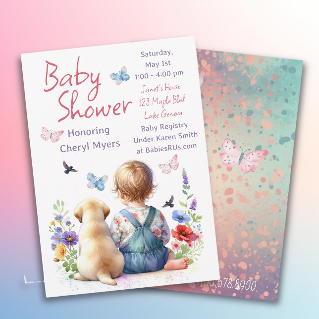Baby Girl and her Puppy | Baby Shower Watercolor Invitation (Creator Uploaded)