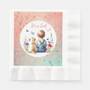 Baby Girl and her Puppy   It's a Girl Watercolor Napkin
