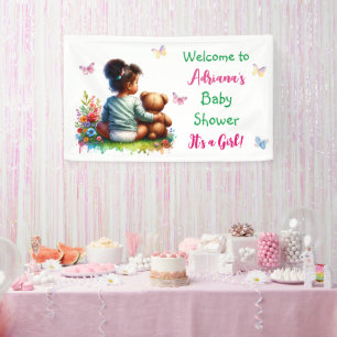 Baby Girl and her Teddy Bear   Girl's Baby Shower Banner