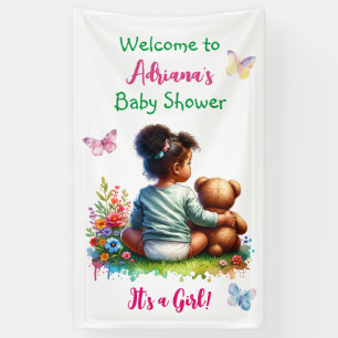Baby Girl and her Teddy Bear   Girl's Baby Shower Banner