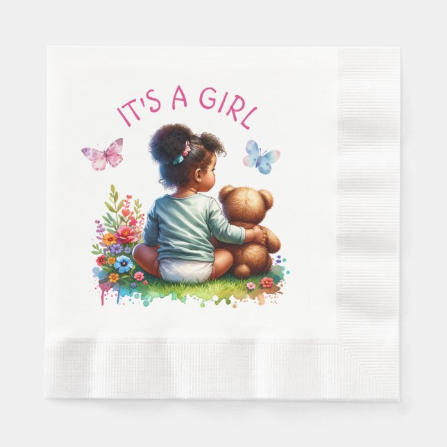 Baby Girl and her Teddy Bear | It's a Girl Napkin (Front)