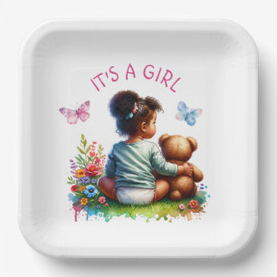Baby Girl and her Teddy Bear   It's a Girl Paper Plate