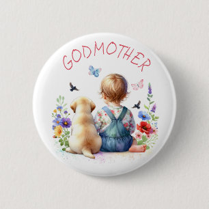 Baby Girl and Puppy Baby Shower Godmother To Be 6 Cm Round Badge