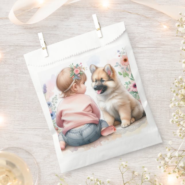 Baby Girl and Puppy Pink Baby Shower Favour Bags (Clipped)