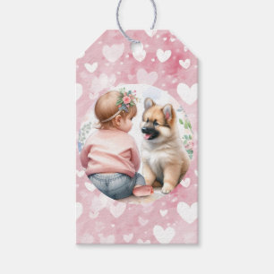 Baby Girl and Puppy Pink Baby Shower Gift Tags