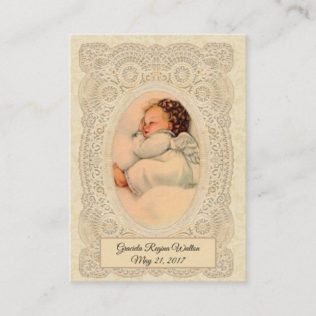 Baby Girl Angel Baptismal Remembrance Holy Card (Front)