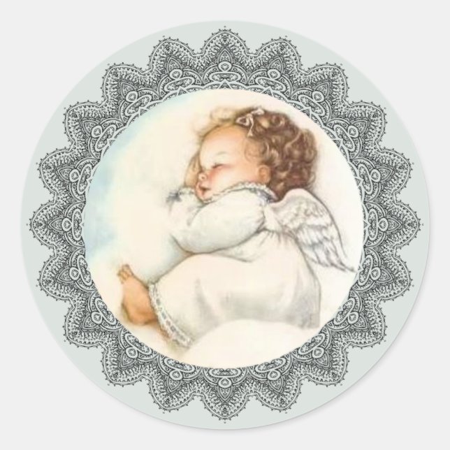 Baby Girl Angel sleeping on a Cloud Classic Round Sticker (Front)