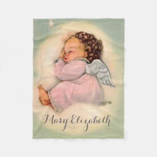 Baby Girl Angel Sleeping on Cloud Fleece Blanket