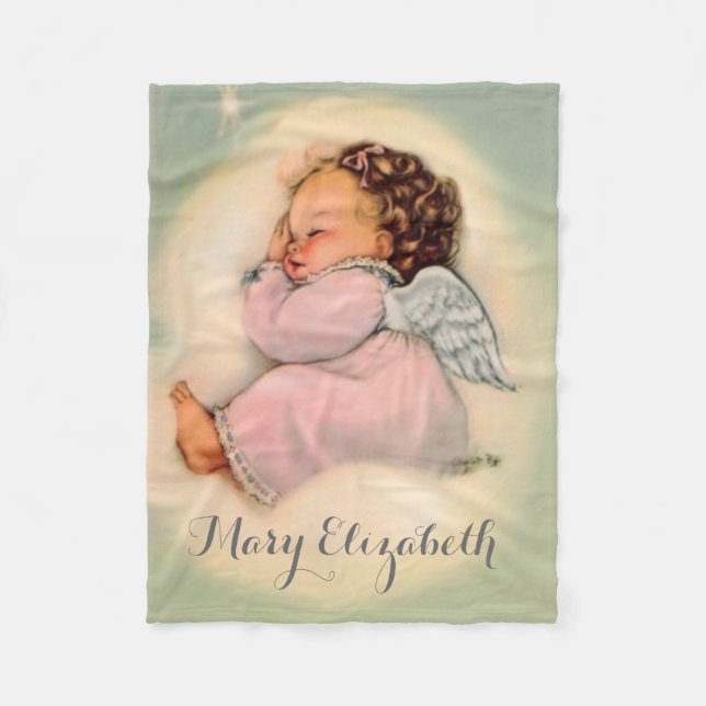 Baby Girl Angel Sleeping on Cloud Fleece Blanket (Front)