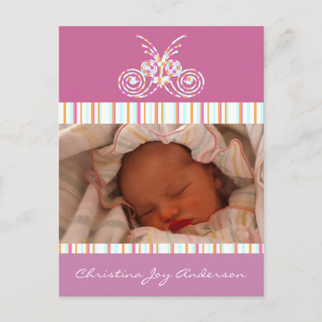 Baby Girl Announcement - Butterflies Postcard (Front)
