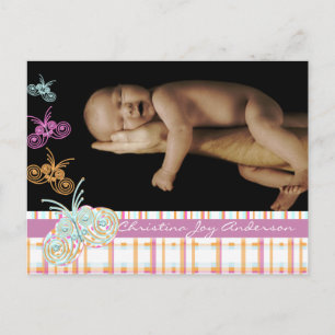 Baby Girl Announcement - Butterflies Postcard