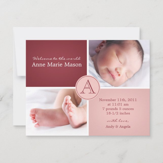 baby GIRL announcement card (Front)