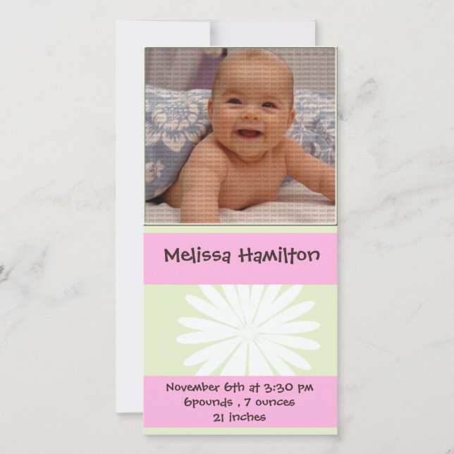 baby girl announcement photo card (Front)