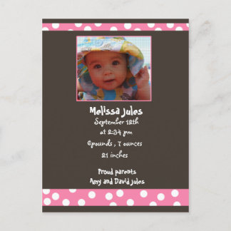 baby girl announcement  photo card