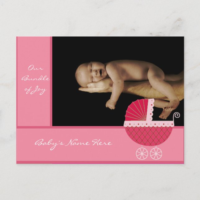Baby Girl Announcement - Pink Baby Buggy (Front)