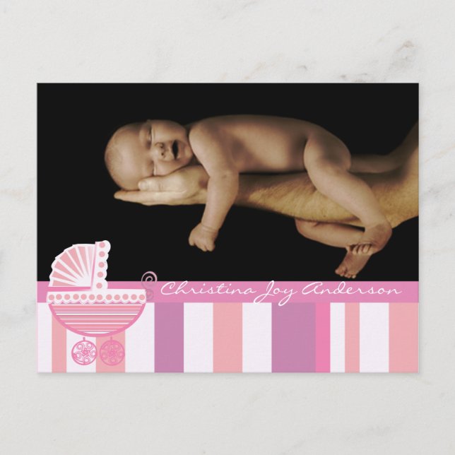 Baby Girl Announcement - Pink Baby Buggy Postcard (Front)