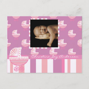Baby Girl Announcement - Pink Baby Buggy Postcard