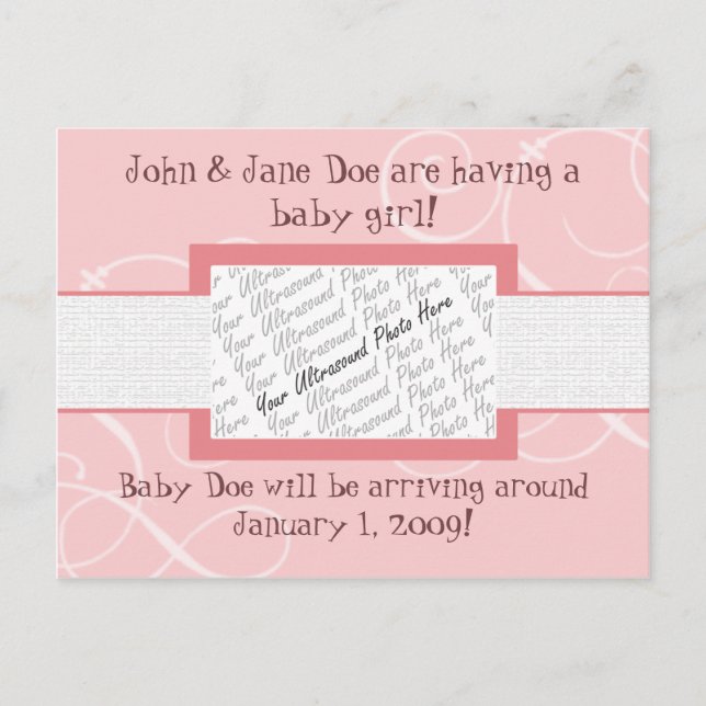 Baby Girl Announcement Postcard (Front)