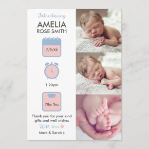 Baby girl announcement/thank you card