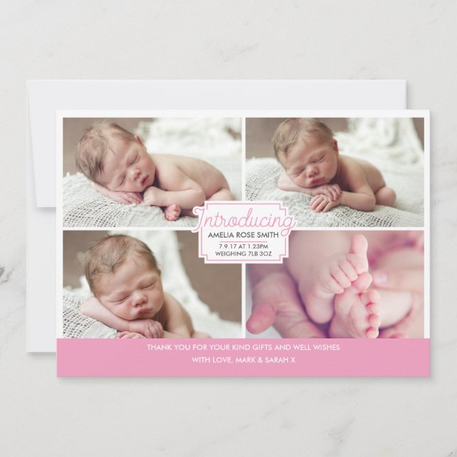 Baby girl announcement/thank you card (Front)