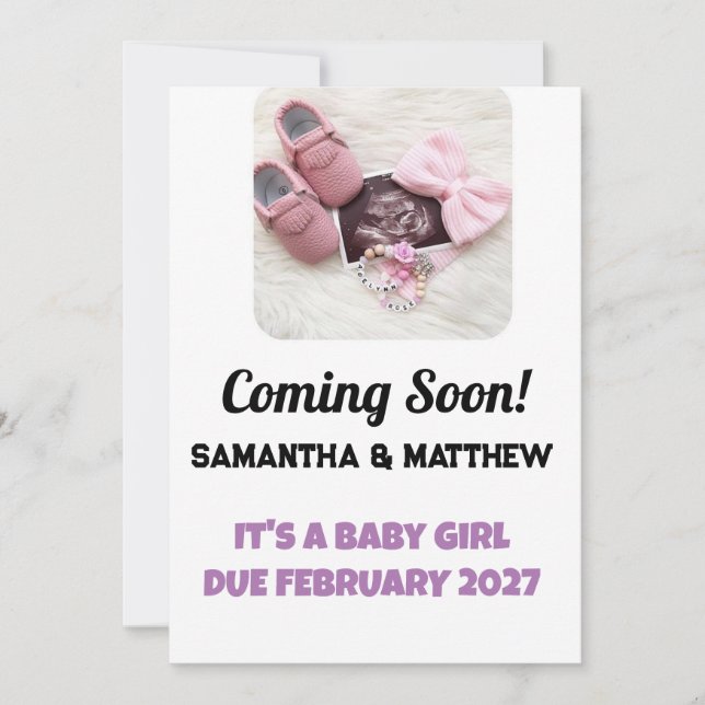 Baby Girl Announcement Ultrasound Photo Pregnancy  (Front)