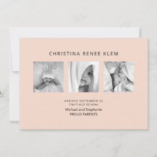 Baby Girl B/W Photo Collage Modern Peach Birth Announcement