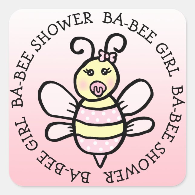 Baby Girl Ba-Bee Shower Square Sticker (Front)