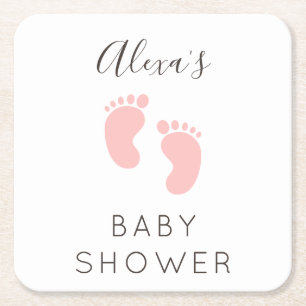 Baby Girl Baby Shower Favor Square Paper Coaster