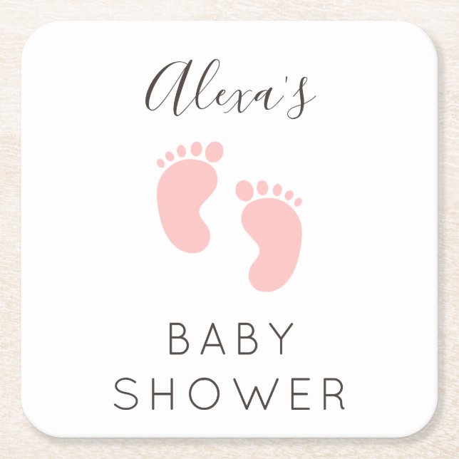 Baby Girl  Baby Shower Favor Square Paper Coaster (Front)