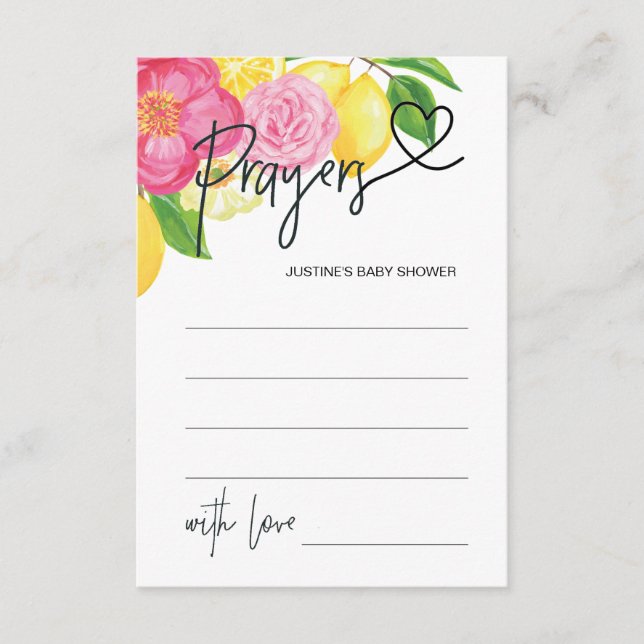Baby Girl Baby Shower Game Prayer Card Heart (Front)