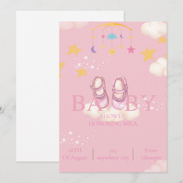 baby girl baby shower invitations,digital download invitation (Front/Back)