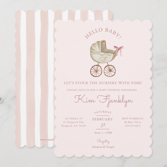Baby Girl Baby Shower Invite Pretty In Pink (Front/Back)