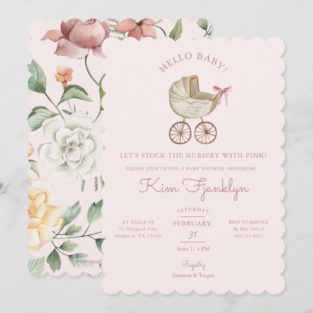 Baby Girl Baby Shower Invite Pretty In Pink (Front/Back)