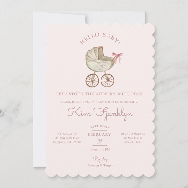Baby Girl Baby Shower Invite Pretty In Pink (Front)