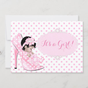 Baby Girl Baby Shower Pink White Polka Dots Asian Invitation